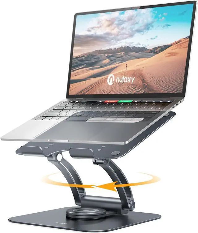Main image of Nulaxy 360deg Rotating Laptop Stand for Desk, Ergonomic Notebook Riser with Adjustable Swivel Base Foldable Computer Holder Portable Office Accessories Compatible with All 10-17" Laptops
