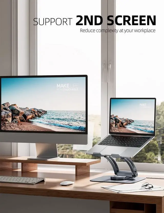 Alt view image 3 of 5 - Nulaxy 360deg Rotating Laptop Stand for Desk, Ergonomic Notebook Riser with Adjustable Swivel Base Foldable Computer Holder Portable Office Accessories Compatible with All 10-17" Laptops