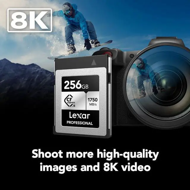 Alt view image 3 of 5 - Lexar 256GB Professional CFexpress Type B Silver Series Memory Card, for Photographers, Videographers, Up to 1750/1300 MB/s, 8K Video (LCXEXSL256G-RNENG)