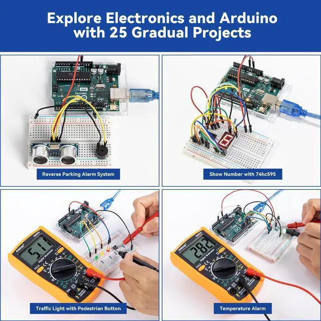 Alt view image 5 of 5 - SunFounder Beginner's Lab Starter Kit with Original Arduino Uno R3 REV3 Board Multimeter Basic to Advance 25 Projects HCSR-04 Sensor Button Temp LED Microcontroller Programming