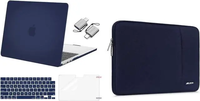 Main image of MOSISO Compatible with MacBook Air 13.6 inch Case 2022 Release A2681 M2, Polyester Vertical Sleeve Bag&Plastic Hard Case&Keyboard Cover&Screen Protector&Type C Adapter 2 Pack,Navy Blue