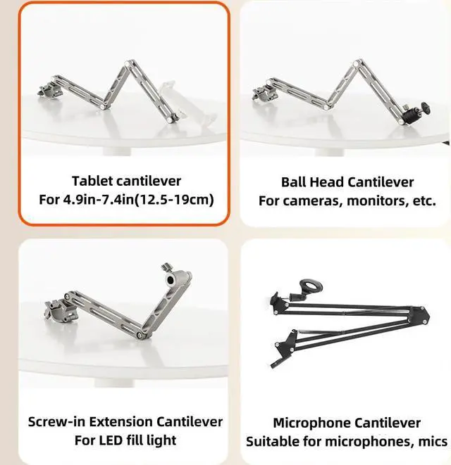 Alt view image 4 of 5 - AMBITFUL Live Broadcast Boom Arm, Desktop Camera Mount, Webcam Mount, Microphone Boom, Laptop Stand for Webcam, Camera, Laptop, LED Light, Podcasting