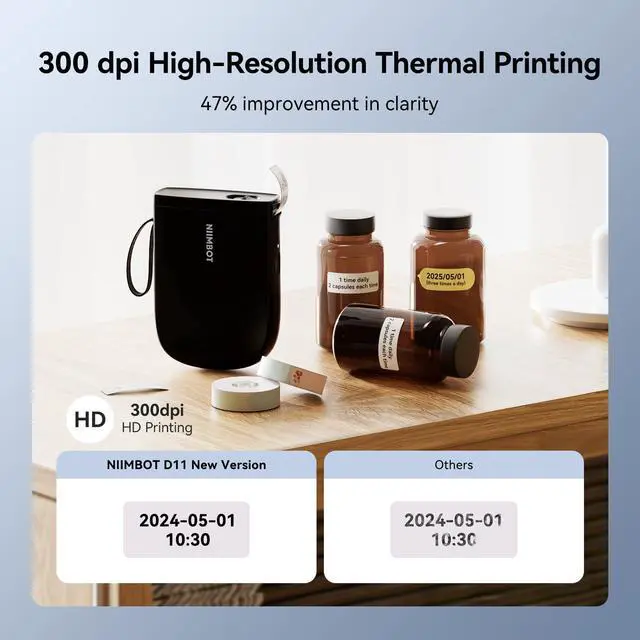 Alt view image 3 of 5 - NIIMBOT D11 New Version Label Maker Machine with Tape,300DPI Bluetooth Label Printer, Portable Thermal Printer,Sticker Maker for Organizing Home Office School,Black