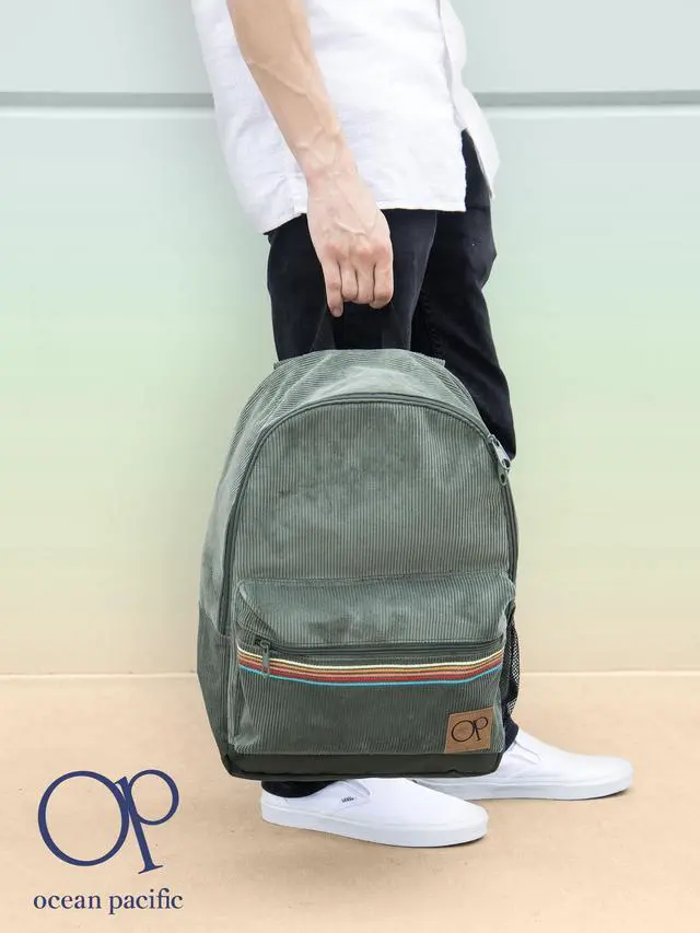 Alt view image 2 of 5 - Ocean Pacific OG Corduroy Backpack for Travel, Sports, Beach, Work, Casual Daypack for Men Women Fits 15.6 Inch Laptop (Olive)