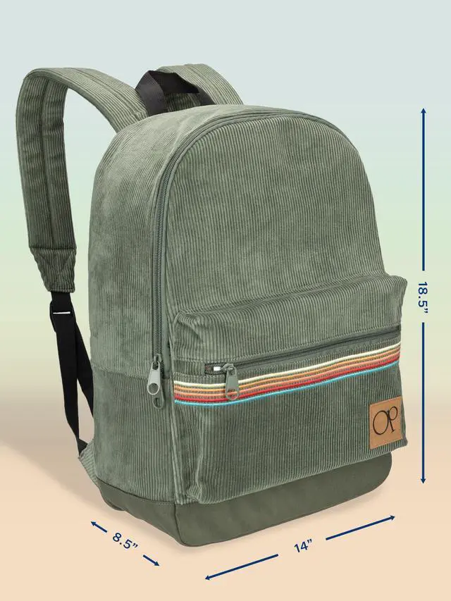 Alt view image 3 of 5 - Ocean Pacific OG Corduroy Backpack for Travel, Sports, Beach, Work, Casual Daypack for Men Women Fits 15.6 Inch Laptop (Olive)