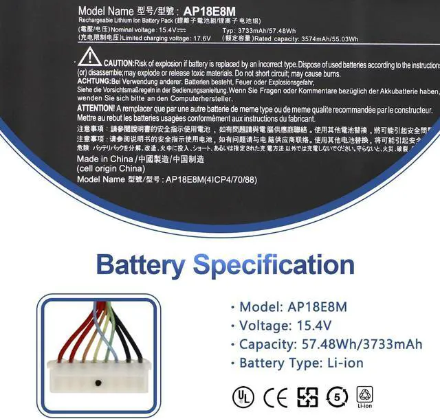 Alt view image 2 of 5 - AP18E7M AP18E8M Battery for Acer Nitro 5 AN515-54 AN517-51 AN515-55 AN515-52 AN515-43 AN515-44 AN515-45 AN517-52, Nitro 7 AN715-51, Aspire 7 A715-74G,Predator Helios 300 PH315-52 PH315-53 PH317-53