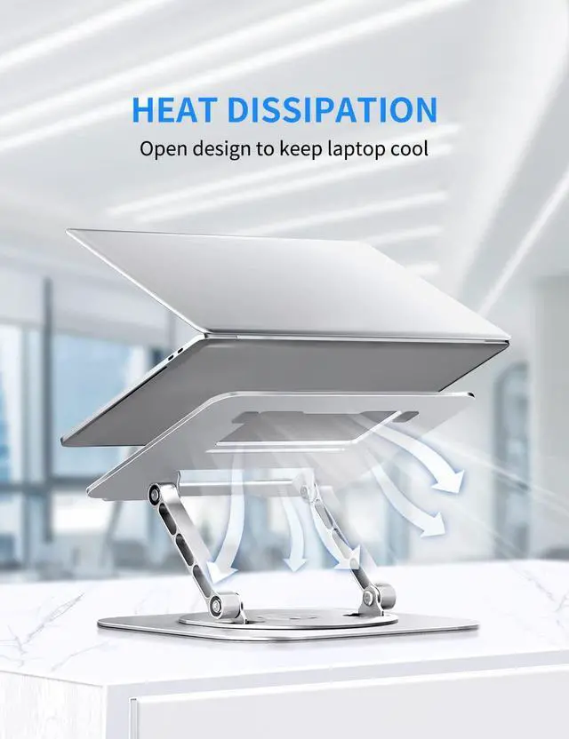Alt view image 5 of 5 - AOEVI Adjustable Computer Stand with 360 Rotating Base, Ergonimic Foldable Laptop Riser for Desk Compatible with MacBook Pro/Air Notebook up to 16 Inches, Silver