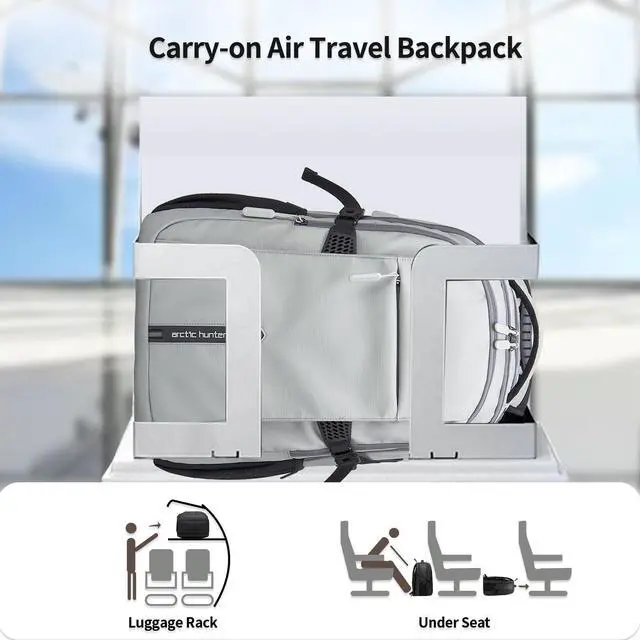 Alt view image 2 of 5 - ARCTIC HUNTER AH Travel Carry On 15.6" Laptop Backpack for Men, Large 30L Anti-Theft & Waterproof Backpacks Flight Approved for Business, Commuting, Work, Weekend Casual Daypack, Grey, Silver