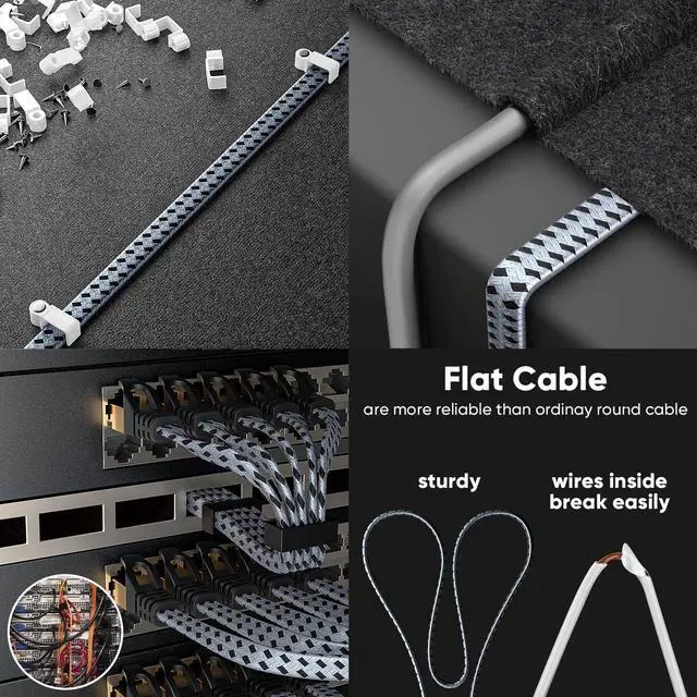 Alt view image 4 of 5 - ARISKEEN Cat 8 Ethernet Cable 100 FT, 40Gbps 2000Mhz High Speed Cat8 Network LAN Patch Cord, Nylon Braided Heavy Duty Shielded RJ45 Flat Internet Cable with Clips for Indoor Outdoor - 100 Feet (Grey)