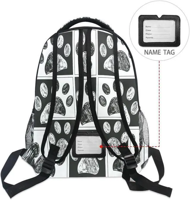 Alt view image 4 of 5 - Pfrewn Doodle Black White Cat Dog Paws Print Backpacks for Girls Boys Animals School Backpack Bookbags for Kids Students 16"