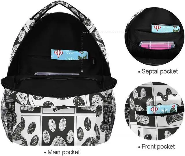 Alt view image 5 of 5 - Pfrewn Doodle Black White Cat Dog Paws Print Backpacks for Girls Boys Animals School Backpack Bookbags for Kids Students 16"