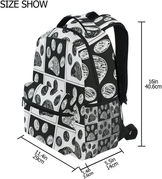 Alt view image 2 of 5 - Pfrewn Doodle Black White Cat Dog Paws Print Backpacks for Girls Boys Animals School Backpack Bookbags for Kids Students 16"
