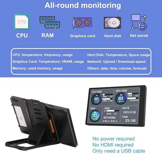 Alt view image 5 of 5 - 3.5in IPS USB Mini Screen,PC Temperature Display AIDA64 PC CPU Data Monitor Sensor Panel Monitor,PC Computer Temp