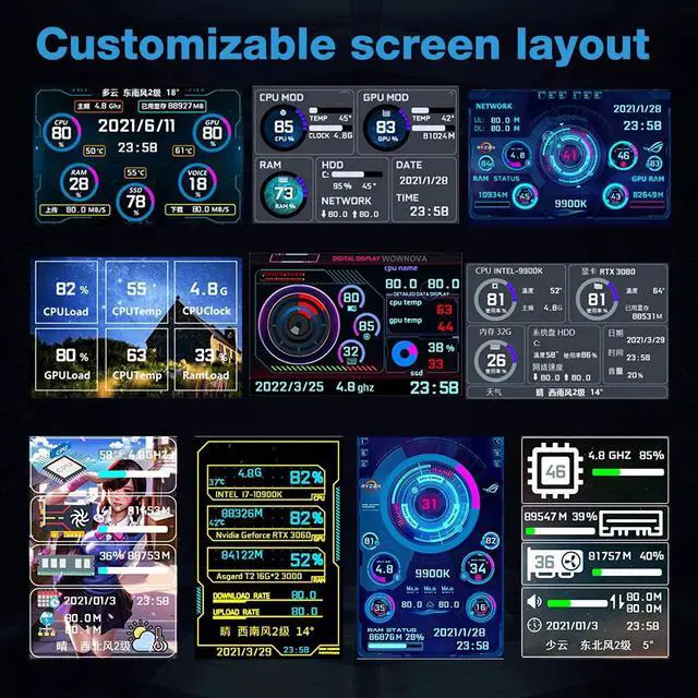 Alt view image 3 of 5 - 3.5in IPS USB Mini Screen,PC Temperature Display AIDA64 PC CPU Data Monitor Sensor Panel Monitor,PC Computer Temp