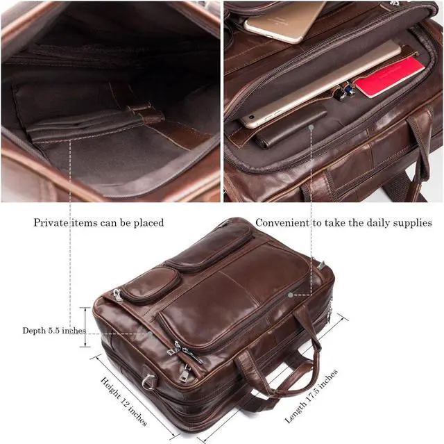 Alt view image 4 of 5 - Augus Business Travel Briefcase Genuine Leather Duffel Bags for Men Laptop Bag fits 15.6 inches Laptop YKK Zipper