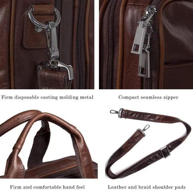 Alt view image 5 of 5 - Augus Business Travel Briefcase Genuine Leather Duffel Bags for Men Laptop Bag fits 15.6 inches Laptop YKK Zipper