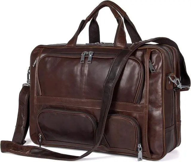 Alt view image 3 of 5 - Augus Business Travel Briefcase Genuine Leather Duffel Bags for Men Laptop Bag fits 15.6 inches Laptop YKK Zipper