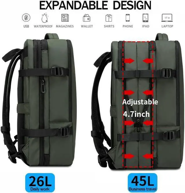 Alt view image 4 of 5 - BANGE Carry-on Backpack, 45L Expandable Travel Backpacks,Weekend Backpack Briefcase,Waterproof Laptop Backpack Fits For 17.3 Laptop
