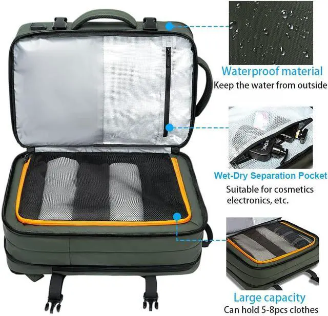 Alt view image 3 of 5 - BANGE Carry-on Backpack, 45L Expandable Travel Backpacks,Weekend Backpack Briefcase,Waterproof Laptop Backpack Fits For 17.3 Laptop