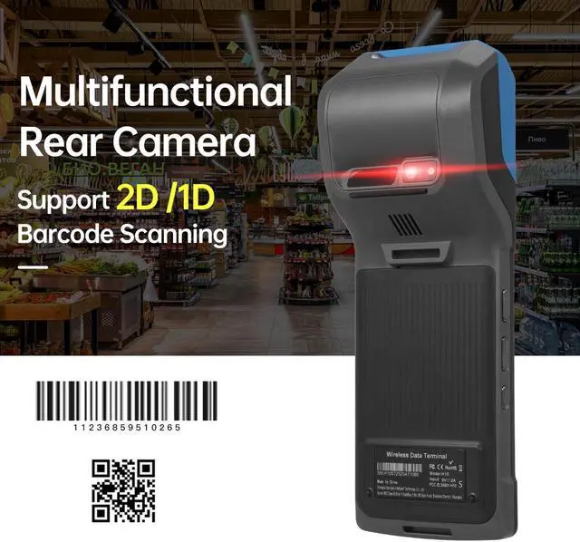 Alt view image 4 of 5 - Bisofice 4G Handheld PDA POS Android 13.0 Receipt Printer 2GB+16GB, Camera 5M, 1D 2D Barcode Scanner, Wifi/Gps/BT/4G Full Network Connection, 5" Touchscreen 58mm Width Thermal Label Printing