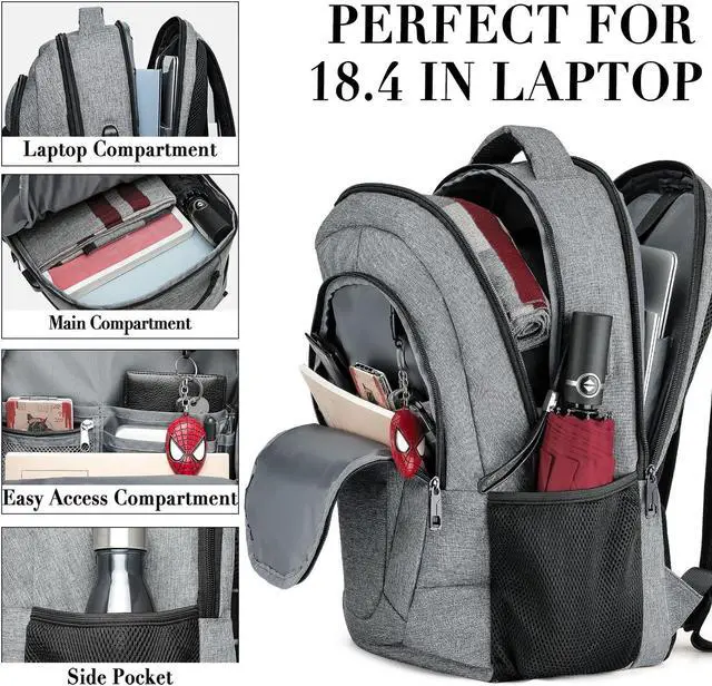 Alt view image 3 of 5 - BIKROD 45L Extra Large Travel Laptop Backpack for Men and Women, Carry on Back Pack with USB Charging Port Fit 18.4 IN Laptop, Grey, Gift