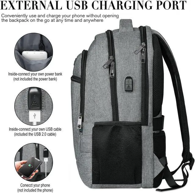 Alt view image 5 of 5 - BIKROD 45L Extra Large Travel Laptop Backpack for Men and Women, Carry on Back Pack with USB Charging Port Fit 18.4 IN Laptop, Grey, Gift