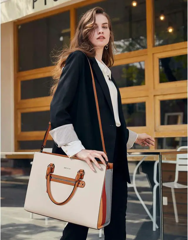 Alt view image 2 of 5 - BOSTANTEN Leather Laptop Briefcase for Women Shoulder Bag 15.6 Inch Business Computer Tote Beige