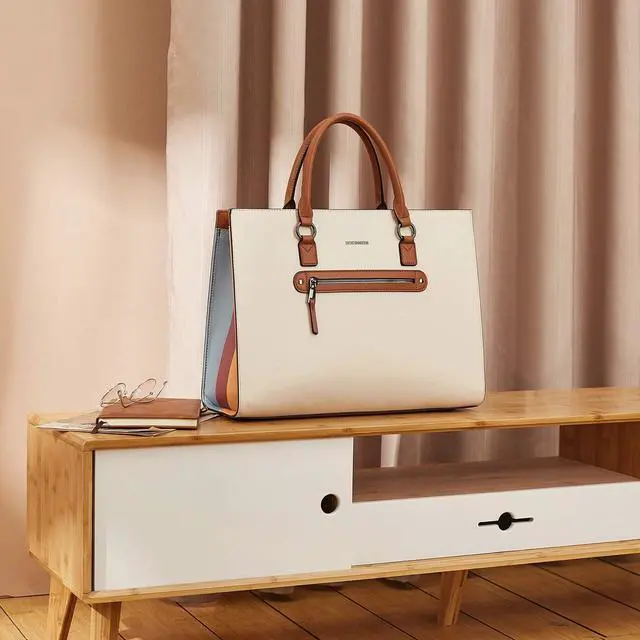 Alt view image 3 of 5 - BOSTANTEN Leather Laptop Briefcase for Women Shoulder Bag 15.6 Inch Business Computer Tote Beige