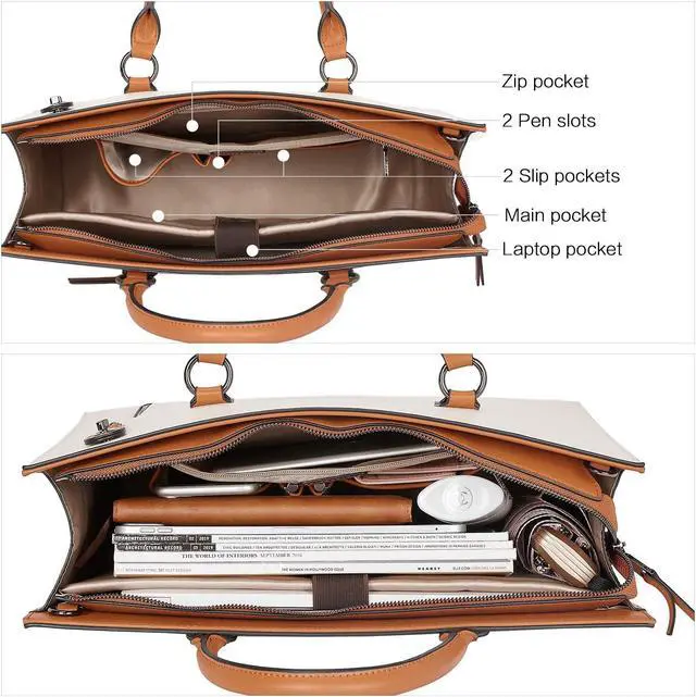 Alt view image 4 of 5 - BOSTANTEN Leather Laptop Briefcase for Women Shoulder Bag 15.6 Inch Business Computer Tote Beige