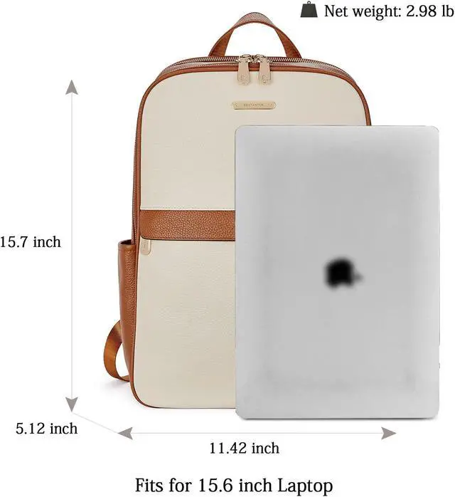 Alt view image 4 of 5 - BOSTANTEN Genuine Leather 15.6 inch Laptop Backpack Purse for Women College Casual Backpack Travel Bag Daypack Beige-brown