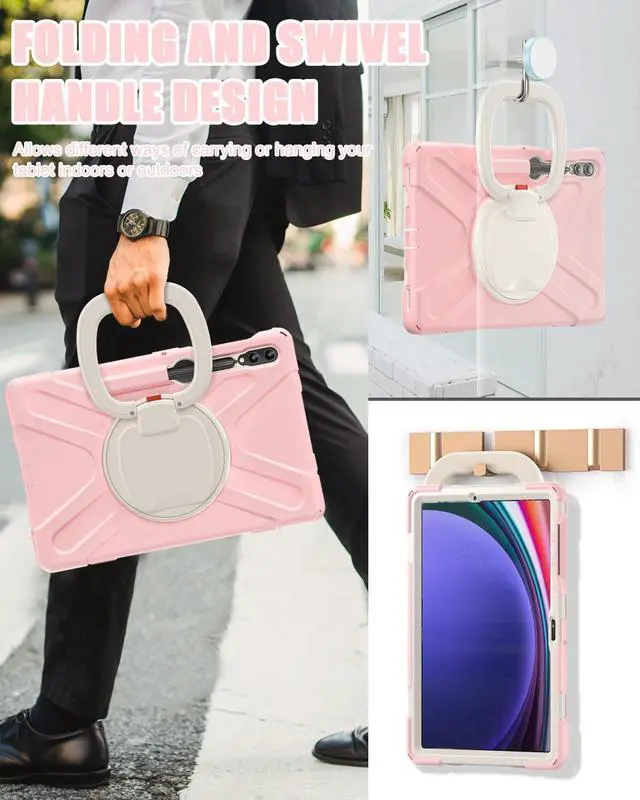 Alt view image 4 of 5 - BRAECN Case for Samsung Galaxy Tab S10+/S9 FE+/S9+ 12.4 2024, Rugged Silicone Cover with Shoulder Strap/S Pen Holder/Screen Protector/Kickstand/Handle Grip for Tab S9+/S8+/S7 FE/S7+, Sakura Pink