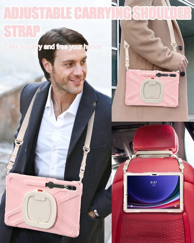 Alt view image 5 of 5 - BRAECN Case for Samsung Galaxy Tab S10+/S9 FE+/S9+ 12.4 2024, Rugged Silicone Cover with Shoulder Strap/S Pen Holder/Screen Protector/Kickstand/Handle Grip for Tab S9+/S8+/S7 FE/S7+, Sakura Pink
