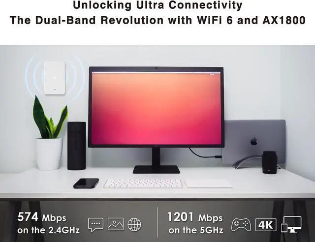 Alt view image 3 of 5 - BROWAN WiFi 6 Access Point AX1800 in-Wall Wifi6 Router (MI13) Support PoE Passthrough WPA3 MU-MIMO for Hotel, Office Meeting Room, Home Networking Dual-Concurrent Antennas