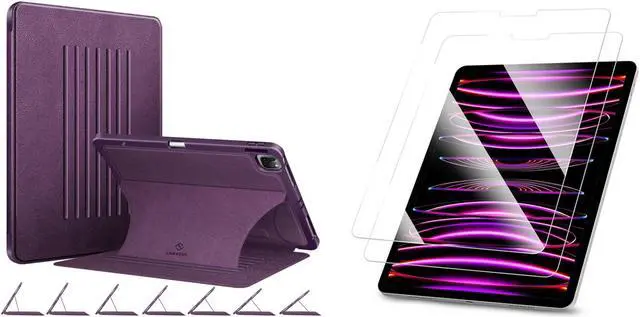 Main image of CaseBot Fintie Bundle: Fintie Magnetic Case for iPad Pro 12.9" 6th/5th/4th/3rd Gen - Multiple Angle Shockproof Rugged Stand Case + (Pack of 2) Tempered Glass Screen Protector