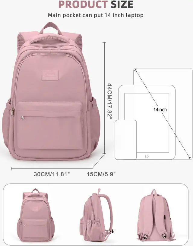 Alt view image 3 of 5 - BOXSAM Lightweight School Backpack for Women Men, Laptop Travel Casual Daypack College Secondary School Bags Bookbag for Teenage Girls Boys, Pink