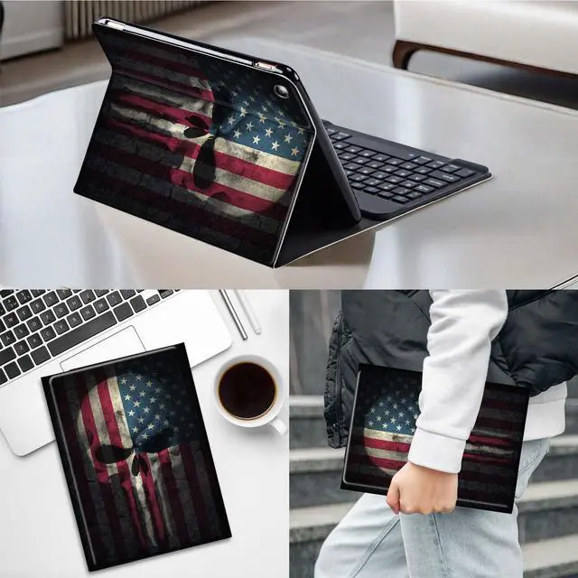 Alt view image 2 of 5 - CAPAUNVDA for Kindle Fire HD 8 & 8 Plus Tablet Case with Keyboard 8 Inch (12th /10th Generation, 2022/2020 Release),Soft PU Stand Folio Cover with Detachable Wireless Keyboard,Skull Flag