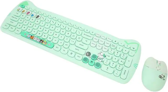 Main image of Keyboard and Mouse Combo, Cute Cat Theme USB Slim Keyboard Mouse Set, 2.4GHz Full Size Cute Keyboard with 110 Round Keys, for Windows 10,8,7,XP, OS