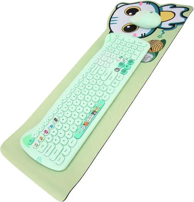 Alt view image 5 of 5 - Keyboard and Mouse Combo, Cute Cat Theme USB Slim Keyboard Mouse Set, 2.4GHz Full Size Cute Keyboard with 110 Round Keys, for Windows 10,8,7,XP, OS