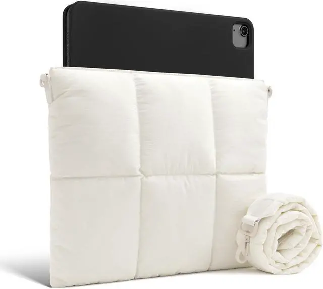 Alt view image 2 of 5 - Comfyable Puffy Tablet Sleeve Bag Compatible with 11 Inch iPad Air M3 2025, iPad Pro M4 2024, Quilted Cute Carrying Tablet Pouch with Shoulder Strap, Rice