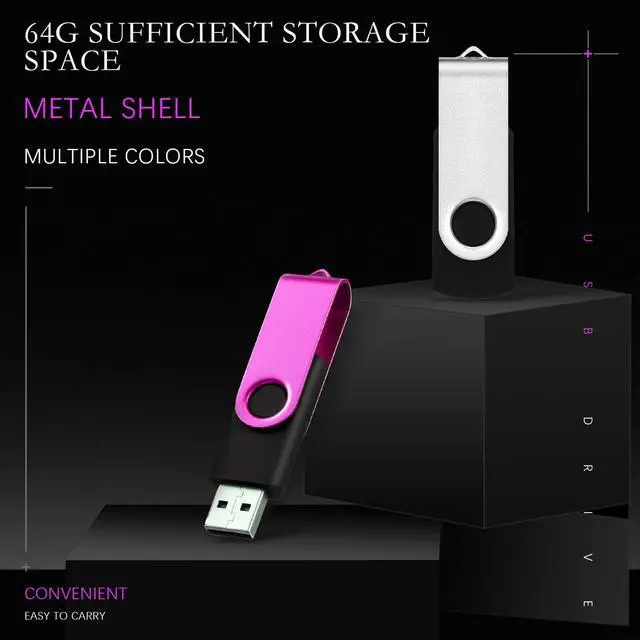 Alt view image 3 of 5 - 10 Pack Flash Drives Zip Drives with Lanyards, Key Tags and Storage Case Metal USB 2.0 Thumb Drives Multi Pack Bulk Swivel Memory Colorful Portable Keychain for Data Storage (64GB)