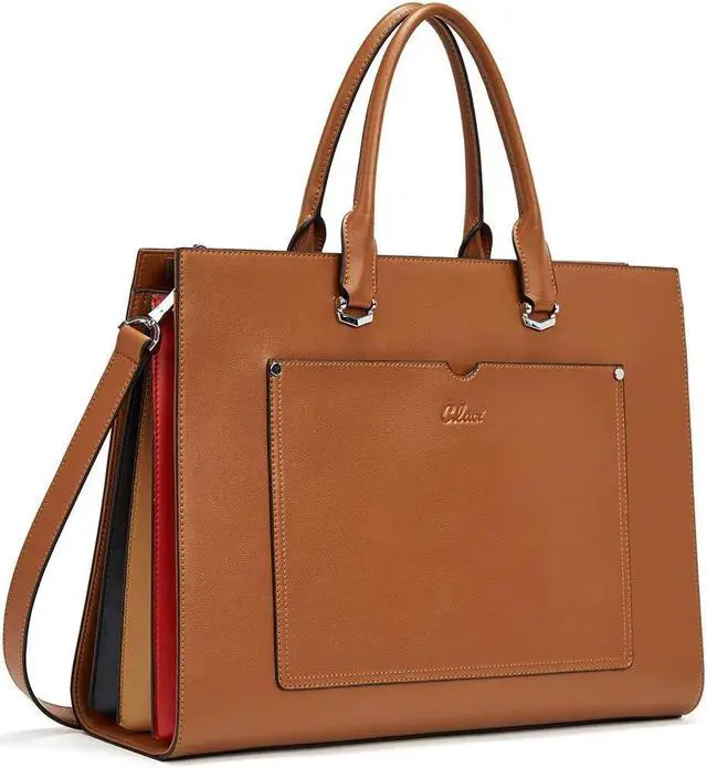 Main image of CLUCI Leather Briefcase for Women Laptop 15.6 Inch Professional Business Work Ladies Computer Handbag Shoulder Bag Brown