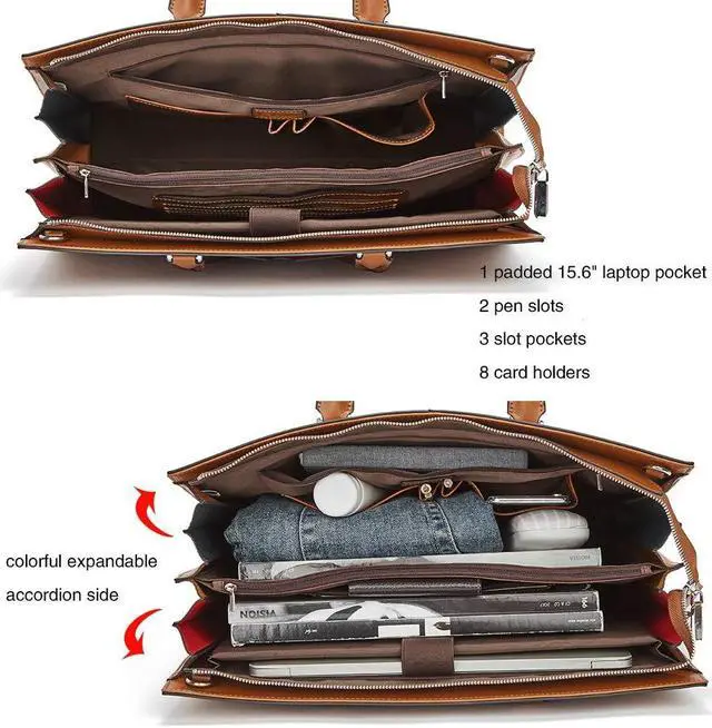 Alt view image 5 of 5 - CLUCI Leather Briefcase for Women Laptop 15.6 Inch Professional Business Work Ladies Computer Handbag Shoulder Bag Brown