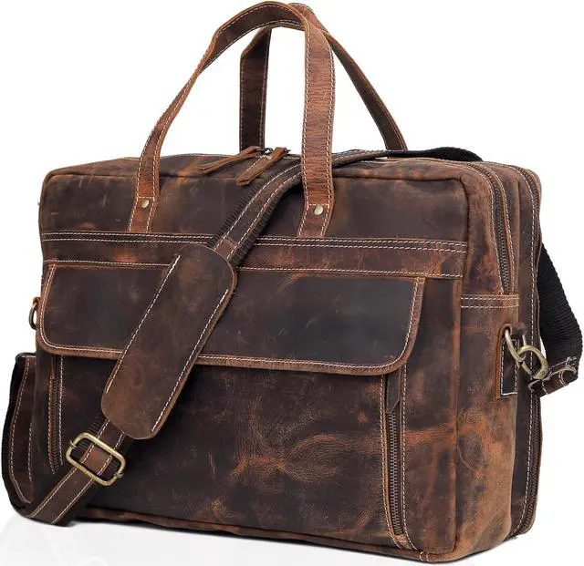 Main image of cuero Leather Briefcase Laptop Work Bag for Men Women Vintage Brown Genuine Leather Satchel Office Bag for Men Women Computer Messenger Shoulder Travel Bag Cureo