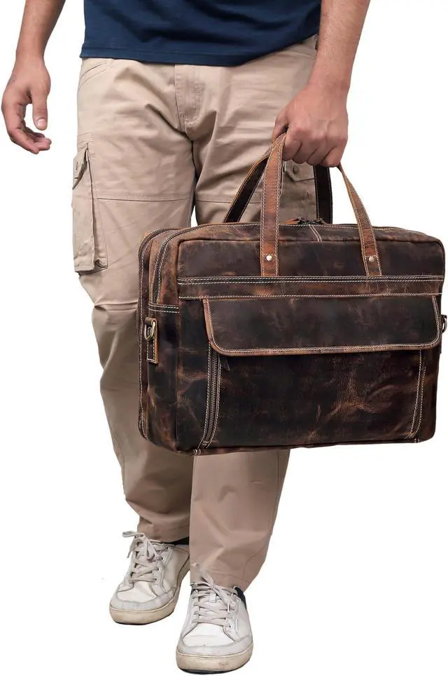 Alt view image 2 of 5 - cuero Leather Briefcase Laptop Work Bag for Men Women Vintage Brown Genuine Leather Satchel Office Bag for Men Women Computer Messenger Shoulder Travel Bag Cureo