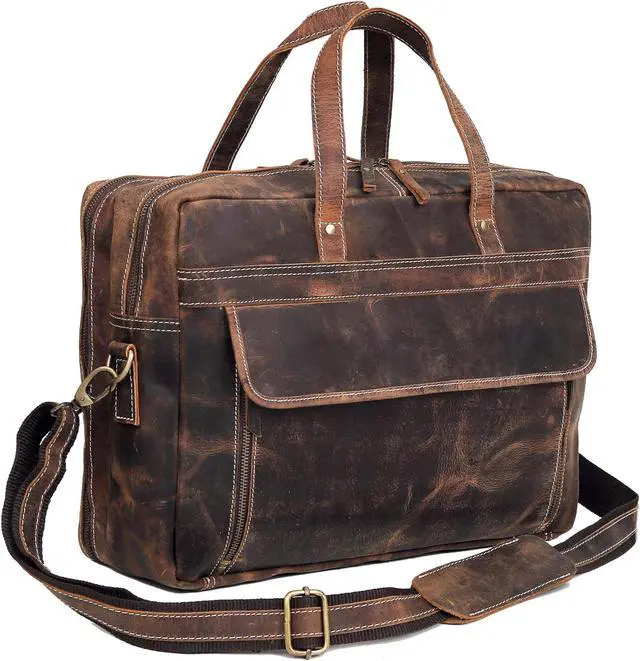 Alt view image 4 of 5 - cuero Leather Briefcase Laptop Work Bag for Men Women Vintage Brown Genuine Leather Satchel Office Bag for Men Women Computer Messenger Shoulder Travel Bag Cureo