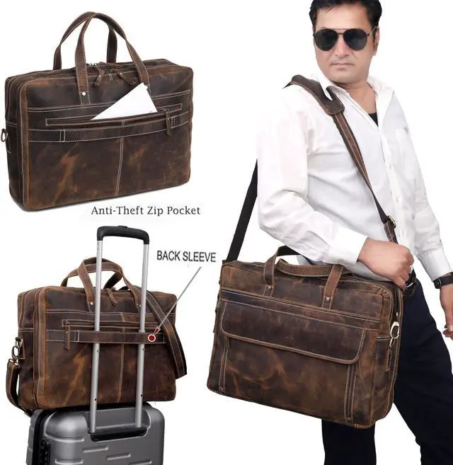 Alt view image 5 of 5 - cuero Leather Briefcase Laptop Work Bag for Men Women Vintage Brown Genuine Leather Satchel Office Bag for Men Women Computer Messenger Shoulder Travel Bag Cureo