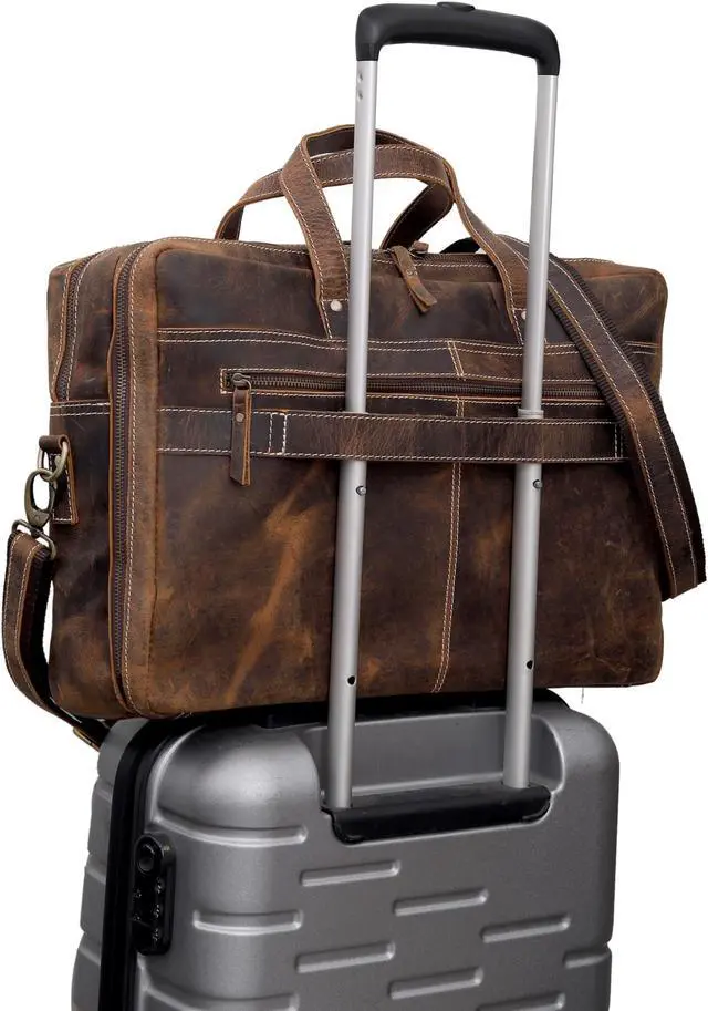 Alt view image 3 of 5 - cuero Leather Briefcase Laptop Work Bag for Men Women Vintage Brown Genuine Leather Satchel Office Bag for Men Women Computer Messenger Shoulder Travel Bag Cureo