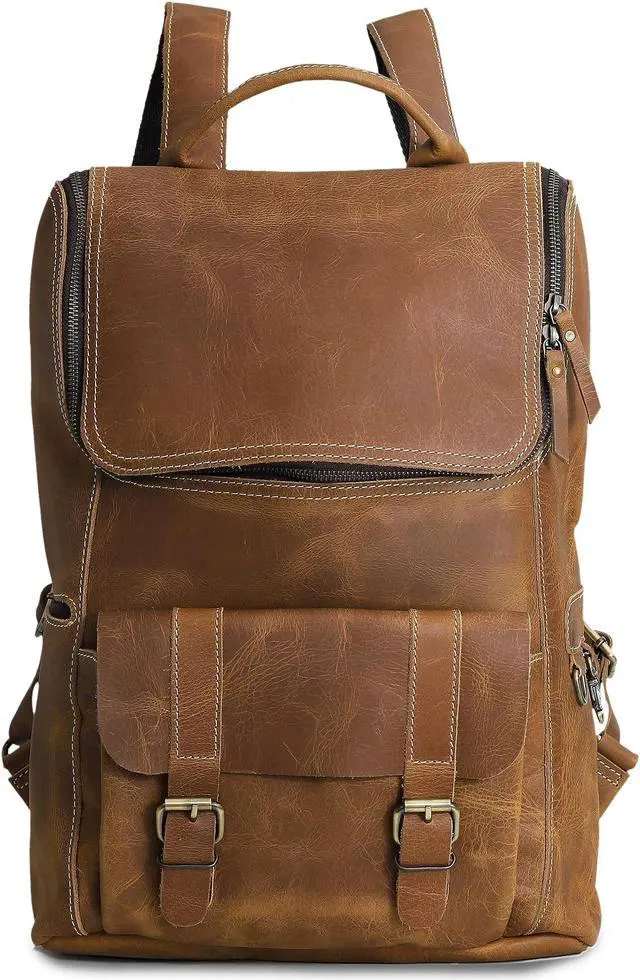 Alt view image 2 of 5 - cuero Fathers Day Gift Full Grain Leather Backpack for Men - 17 Inch Laptop Bag - Vintage Travel Rucksack - Casual Daypack for Women for Work