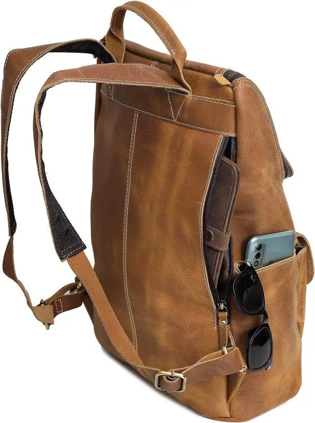 Alt view image 3 of 5 - cuero Fathers Day Gift Full Grain Leather Backpack for Men - 17 Inch Laptop Bag - Vintage Travel Rucksack - Casual Daypack for Women for Work