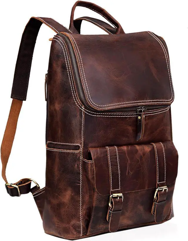 Main image of cuero C Full Grain Leather Backpack for Men - 17 Inch Laptop Bag - Vintage Travel Rucksack - Casual Daypack for Womens (BROWN)
